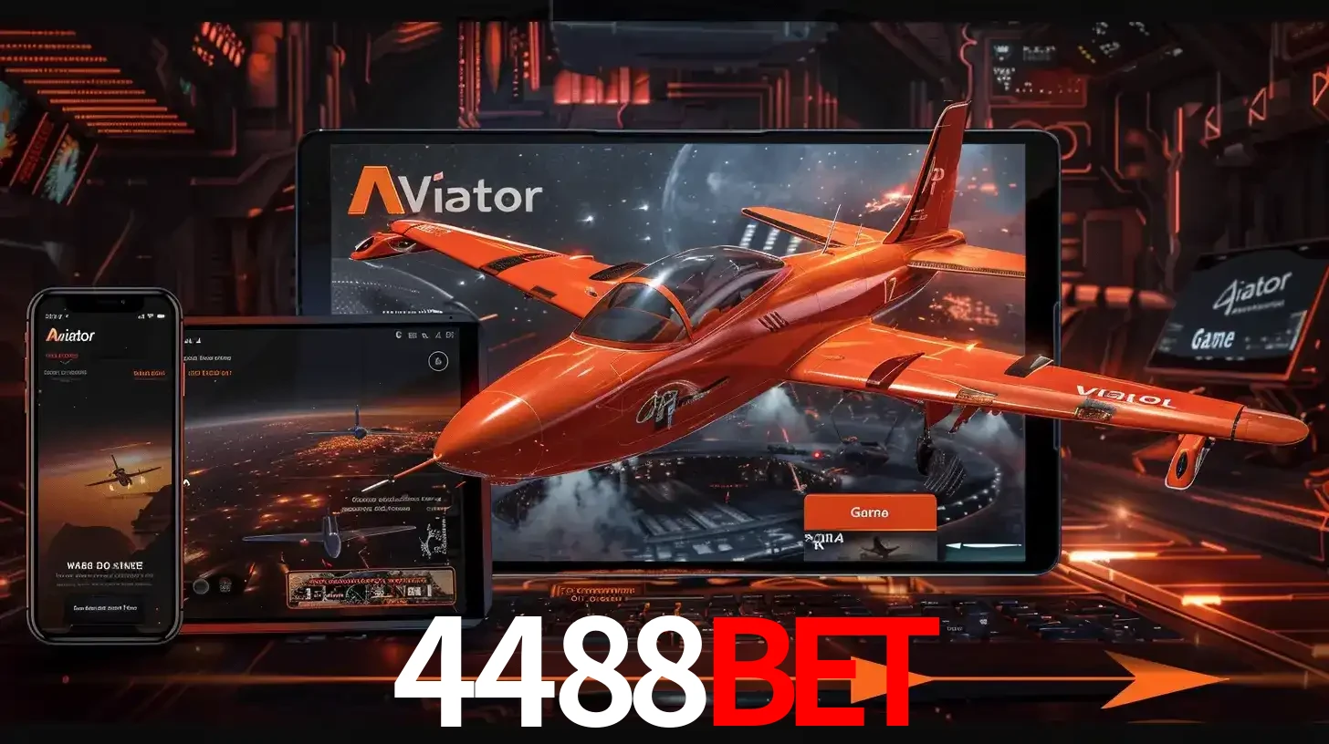 Apresentação tecnológica do jogo Aviator com um avião saindo da tela de um tablet, demonstrando a experiência imersiva em múltiplos dispositivos no 4488bet.