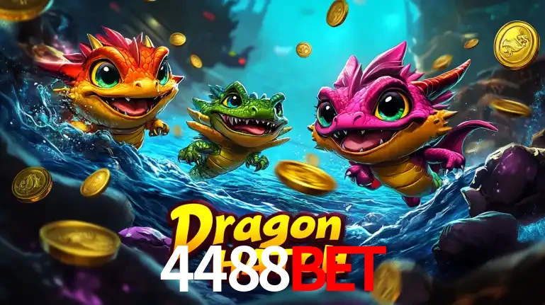 Arte promocional do jogo Dragon Hatch com três adoráveis dragões bebês nadando entre moedas de ouro, um dos slots mais divertidos para jogar no cassino 4488bet.