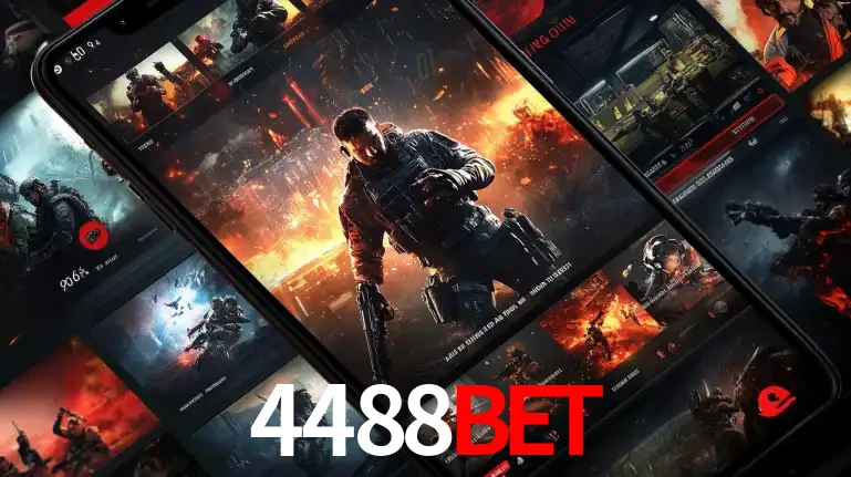 Tela de um celular exibindo uma galeria de jogos de tiro com temática militar, mostrando a variedade de e-sports disponíveis para apostas na plataforma de entretenimento 4488bet.